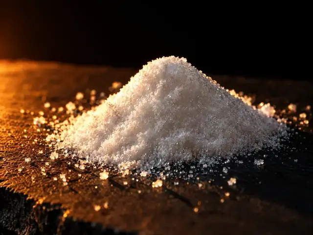 Weißes Pulver auf dunklem Holz